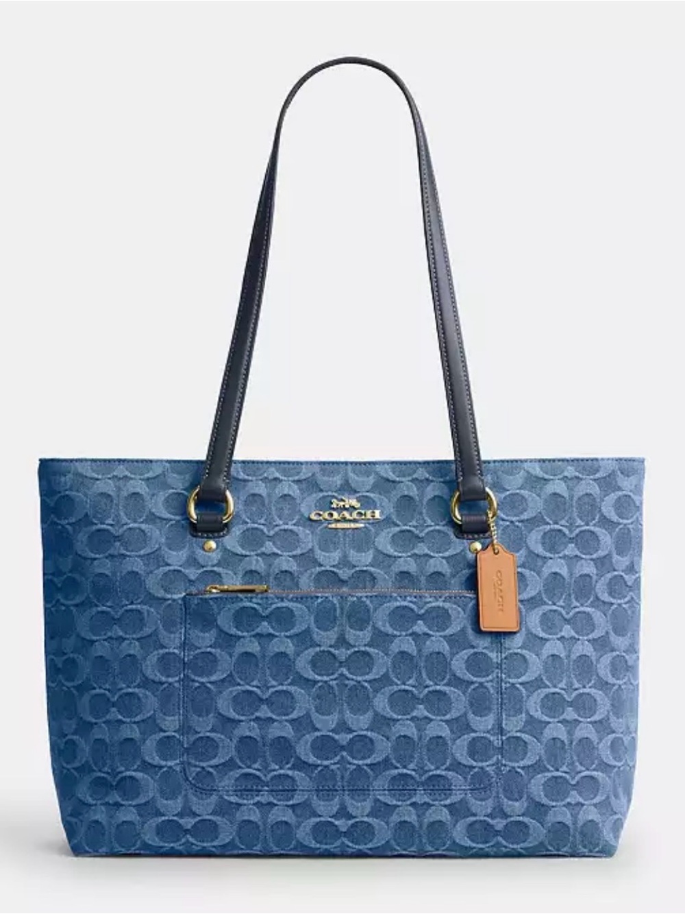 Coach Station Denim Signature Tote in Blue with Tan Tag